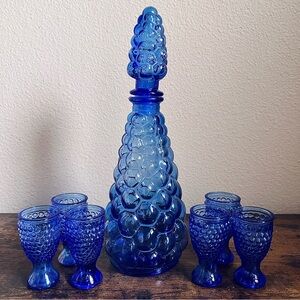 Empoli Italy Glass Genie Bottle Bubble Decanter and Tumbler Set